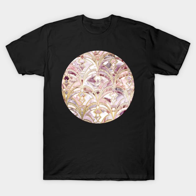 Dusty Rose and Coral Art Deco Marbling Pattern T-Shirt by micklyn